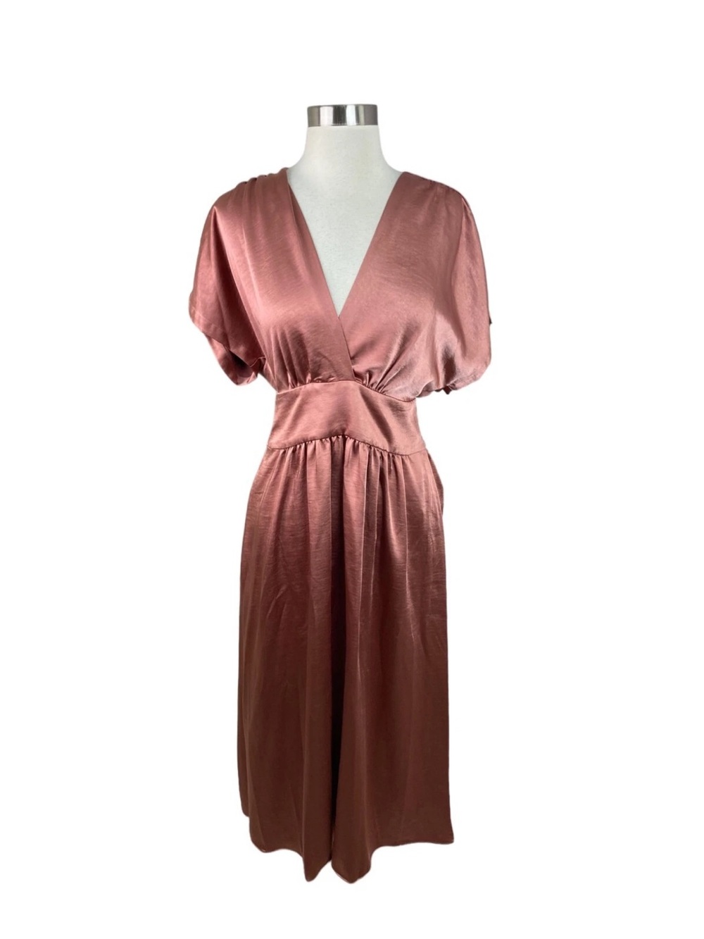 Anne Klein Satin Midi Dress in Rust Copper